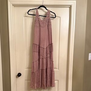 NWOT Elegant Brown Bohemian crocheted Maxi Dress